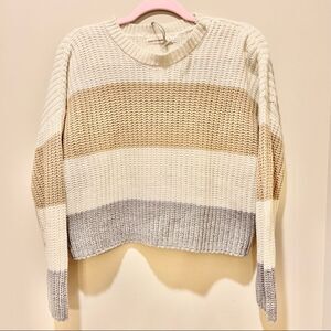 Moon & Madison Cream Stripe Knited Long Sleeve Crop Round Neck Sweater XS
